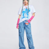 ROMWE Avant Jeans Femeninos Con Estampado De Graffiti Lindo Y Fresco