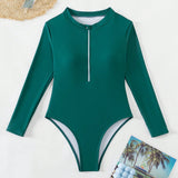 Swim SPRTY Traje De Bano De Una Pieza Con Mangas Largas Y Cierre Frontal Con Cremallera Para Mujeres, Adecuado Para El Surf De Verano