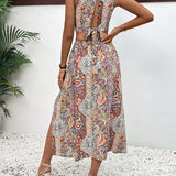 VCAY Conjunto de top corto y falda con estampado paisley y estilo de vacaciones para mujeres