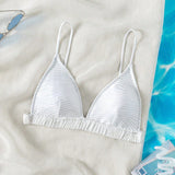 Swim SXY Top De Bikini Con Cuello En V Solido Texturizado, Traje De Bano De Verano Para Playa