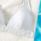 Swim SXY Top De Bikini Con Cuello En V Solido Texturizado, Traje De Bano De Verano Para Playa