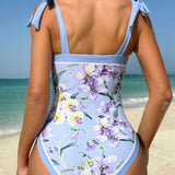 Swim Vcay Traje De Bano De Una Pieza Con Estampado Floral Para Mujer Con Diseno Reversible De Cuello Halter