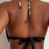 Swim SXY Top de bikini con cuello halter estampado de leopardo para mujer con impresion aleatoria, ideal para la playa en verano
