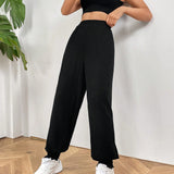 EZwear Pantalones Largos Informales De Punto Negro Para Mujer