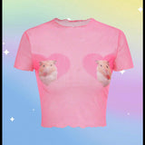 Neu Camisas De Malla Transparente Con Estampado De Animales De Hamster Para Mujer Kidcore Dopamine Casual