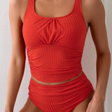Swim Conjunto de tankini de cintura alta de moda para mujer con unicolor para playa de verano