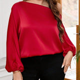 Blusa Elegante De a Grande Con Cuello Asimetrico Y Mangas De Linterna