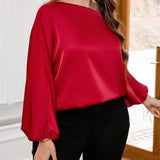 Blusa Elegante De a Grande Con Cuello Asimetrico Y Mangas De Linterna