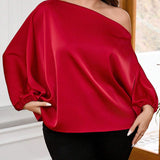 Blusa Elegante De a Grande Con Cuello Asimetrico Y Mangas De Linterna