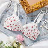 Bralette Sexy Para Mujer Con Estampado De Corazones En Malla Y Aros, Pieza Unica