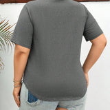 LUNE Plus Size Women's Summer Casual Gray V-Neck Short Sleeve T-Shirt