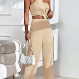 LUNE Conjunto De Top Y Pantalon Sin Tirantes En Color Solido