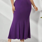 Prive Plus Size Women's Elegant Prom Summer Skirt  Solid Color Fishtail Hem Bodycon Skirt In Purple