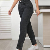 Tall Pantalones Jeans De Las Mujeres De Cintura Alta De Color Solido Y Simple