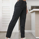 Tall Pantalones Jeans De Las Mujeres De Cintura Alta De Color Solido Y Simple