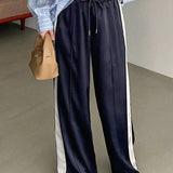 FRIFUL Pantalones De Pierna Recta Para Mujer Con Cintura Elastica Y Cordon Con Bloques De Colores