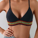 Swim Top De Bikini Con Cuello Halter Y Bloques De Color Para Mujer Con Tirantes Finos