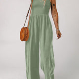 Acelitt Women's Fashionable Monochrome Sleeveless Strap Jumpsuit