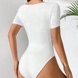 PETITE Body De Moda Femenino De Cuello Cuadrado De Color Solido Ajustado