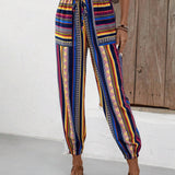VCAY Pantalones Haren De Mujer Con Estampado Geometrico, Cintura Elastica Y Pierna Con Punos
