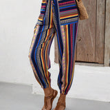 VCAY Pantalones Haren De Mujer Con Estampado Geometrico, Cintura Elastica Y Pierna Con Punos