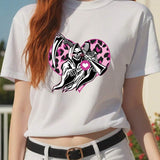 Camiseta Casual De Manga Corta Con Cuello Redondo Y Estampado De Leopardo Y Corazon De Verano Para Mujer