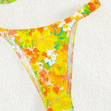 Conjunto De Traje De Bano Con Estampado Floral Que Incluye Bikini Con Aros En La Parte Superior (estampado Aleatorio)