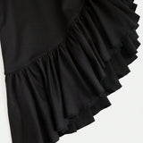 VCAY Pantalones Anchos De Pierna De Cintura Elastica Para Mujer Con Dobladillo De Volantes Y Abertura Lateral En Solido Color