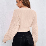 Essnce Cardigan corto para mujer con diseno de unicolor texturado y hombros caidos