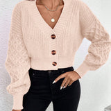 Essnce Cardigan corto para mujer con diseno de unicolor texturado y hombros caidos