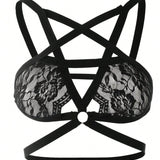 Conjunto de lenceria sexy para mujeres, 3 piezas de Brasier con encaje halter y correa