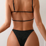 Swim Conjunto de bikini de mujer para verano en unicolor con recortes texturizados