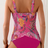 Swim Parte superior del banador (tankini) con correa sin mangas estilo vacacional para mujer de playa con dobladillo en forma de panuelo y Bottom de natacion