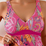 Swim Parte superior del banador (tankini) con correa sin mangas estilo vacacional para mujer de playa con dobladillo en forma de panuelo y Bottom de natacion