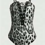SXY Body De Camiseta Con Estampado De Leopardo Para Mujer