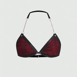 ROMWE Grunge Punk Brasier Bralette De Estilo Gotico Punk Rock Con Cadena Y Tela De Arana Con Copa Triangular