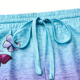 Unity Pantalones Cortos Casuales Para Mujer Con Dibujo De Mariposa Degradado Y Cintura Con Cordon