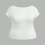 2 piezas de camiseta casual de mujer en blanco y negro de a grande con mangas cortas, ajuste estrecho y sin espalda, adecuada para el verano