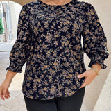 Clasi Camisa de a grande para mujer con estampado floral, cuello redondo y mangas acampanadas de estilo vacacional