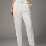 BAE Ropa de verano Blanca con cinturon ajustable para mujer Casual, pantalones zanahoria ajustados con forma conica