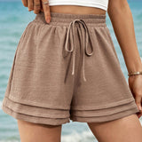 Essnce Shorts Comodos Solidos De Textura Casual Para Vacaciones