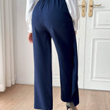 Modely Pantalones De Pierna Recta Para Mujer Con Detalles De Cadena, Casuales Y Versatiles