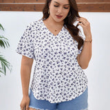 Essnce Women's Plus Size Spring/Summer Floral Print Basic Commuting Fashionable And Casual T-Shirt