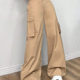 EZwear Pantalones De Utilidad De Color Solido De Moda Para Mujeres Con Bolsillos Grandes