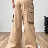 EZwear Pantalones De Utilidad De Color Solido De Moda Para Mujeres Con Bolsillos Grandes