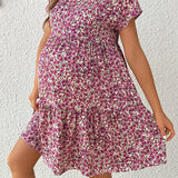 Vestido Veraniego De Maternidad Con Dobladillo De Volantes Y Estampado Floral Casual Para Mujeres Embarazadas