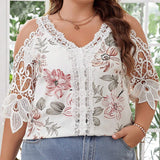 Clasi Blusa Floral De a Grande Con Corte En V Y Hombros Descubiertos