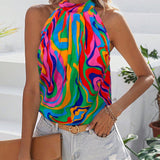 Blusa De Cuello Halter Sin Mangas Con Estampado Abstracto Para Mujer