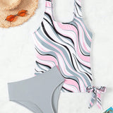 Swim Top De Bikini De Tirante De Chaleco Para Mujer Con Color Fusionado, Estampado Aleatorio