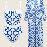 Swim Oasis Conjunto de 2 piezas de banador para mujer con estampado geometrico y kimono a juego para la playa en verano